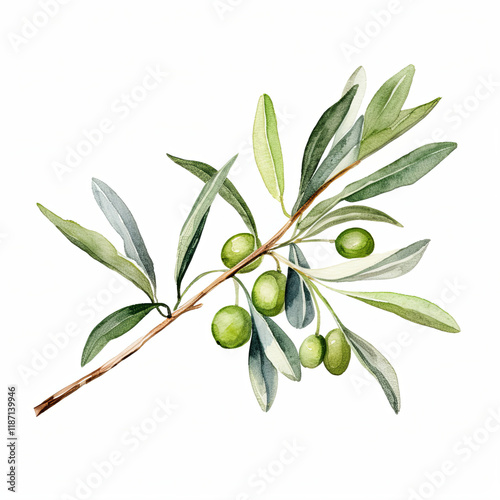 Wallpaper Mural Leafy olive tree branch with green leaves and green olives Torontodigital.ca