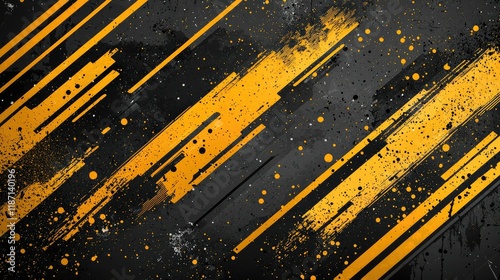 Abstract Black And Yellow Diagonal Stripes Design