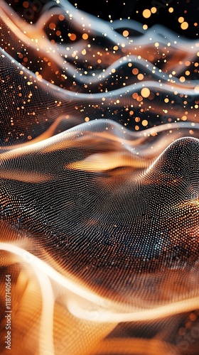 Holographic screens display mocha mousse with flowing data streams in vibrant colors