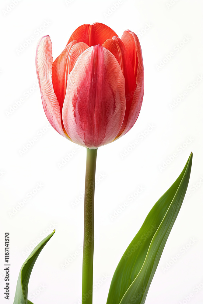 Naklejka premium Single red tulip with a green stem