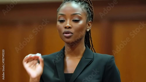Young advocate presents compelling arguments during courtroom proceedings in a major legal case