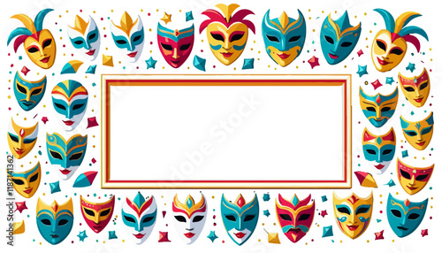 Festive Mardi Gras Frame with Vibrant Mask Accents