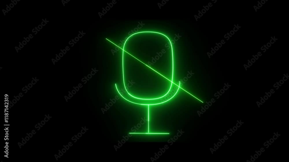 Abstract neon glowing microphone voice mute icon animation and black background. 4k video animated. Abstract neon glowing microphone voice mute icon animation and black background. 4k video animated.