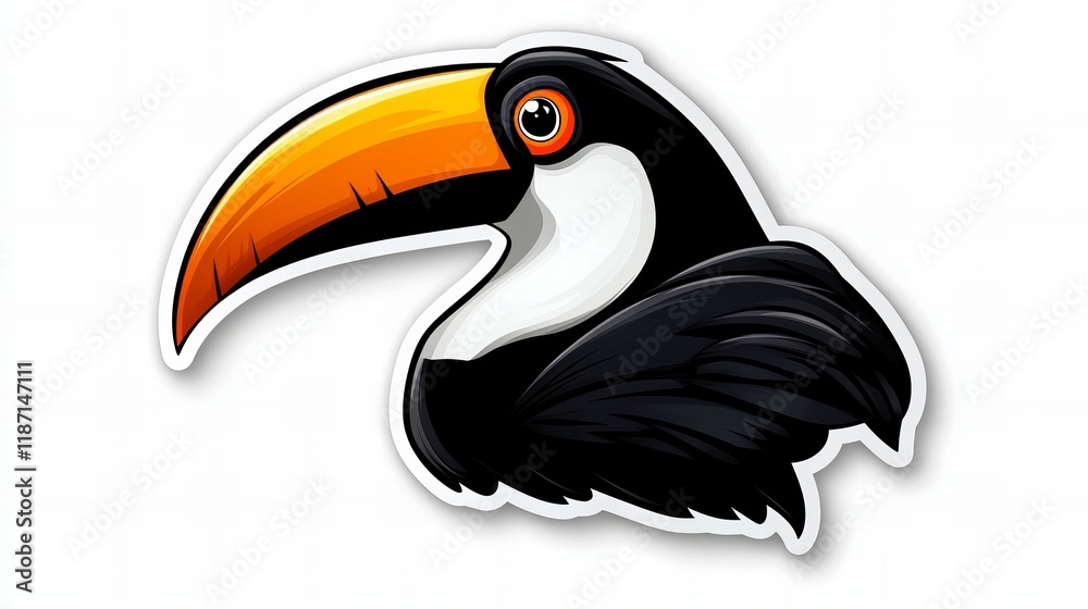 Naklejka premium Vibrant toucan illustration, showcasing its large, colorful beak and striking plumage.