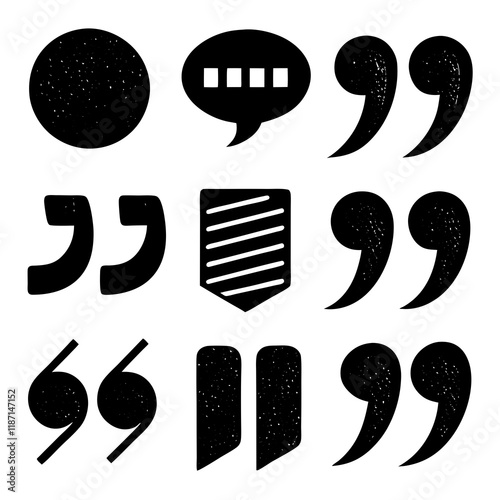 Speech Bubble and Quotation Marks Vector Illustration in Black and White