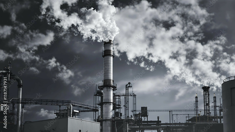 Industrial Plant Smoke in Black and White Industrial Plant Smoke in Black and White