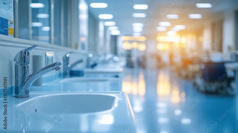 Fototapeta premium Clean Medical Facility with Sink and Bright Lighting