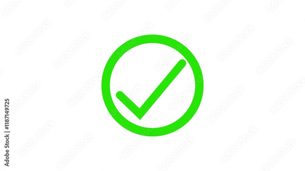 Green Check mark, Approved tick mark, Correct, yes icon signs animation on white background. Green Check mark, Approved tick mark, Correct, yes icon signs animation on white background.