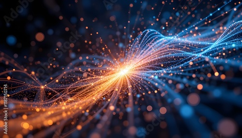 Abstract connected dots and lines. Concept of AI technology, Motion of digital data flow.