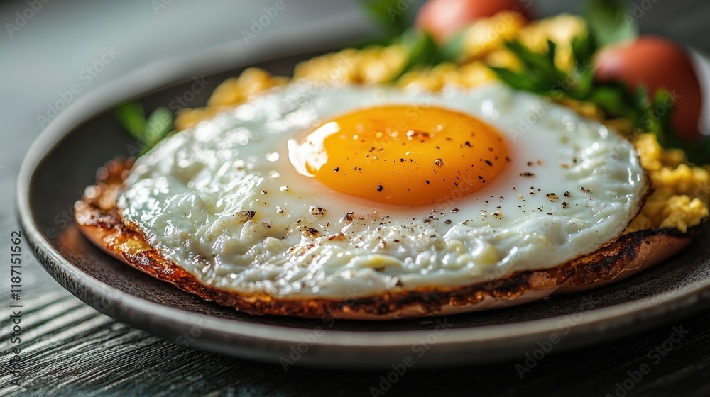 Delicious Breakfast Plate with Egg and Greens Delicious Breakfast Plate with Egg and Greens