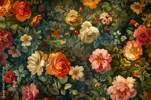 Wallpaper Mural Colorful floral pattern with a variety of flowers and leaves Torontodigital.ca