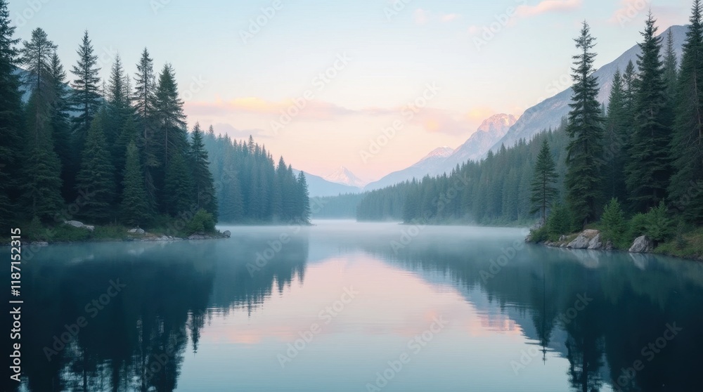 Fototapeta premium Serene Forest Lake Reflection at Dawn