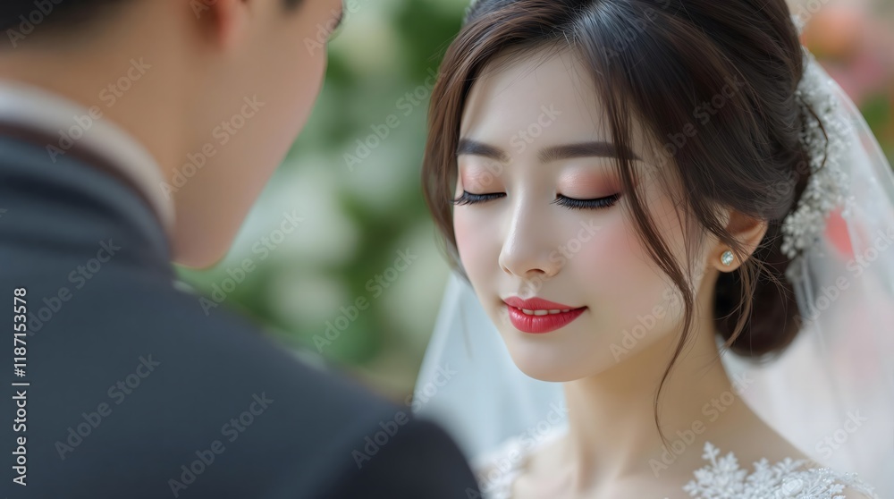 Fototapeta premium Wedding Couple Sharing a Romantic Kiss / ロマンチックなキスを交わすウェディングカップル
