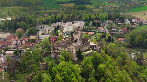 Historic Bolkow Castle from above, Poland.