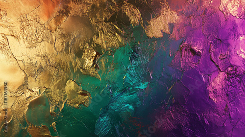 Vibrant abstract texture with gold, green, and purple hues