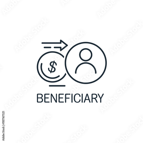 The recipient of the benefit. Beneficiary.Vector linear icon isolated on white background.