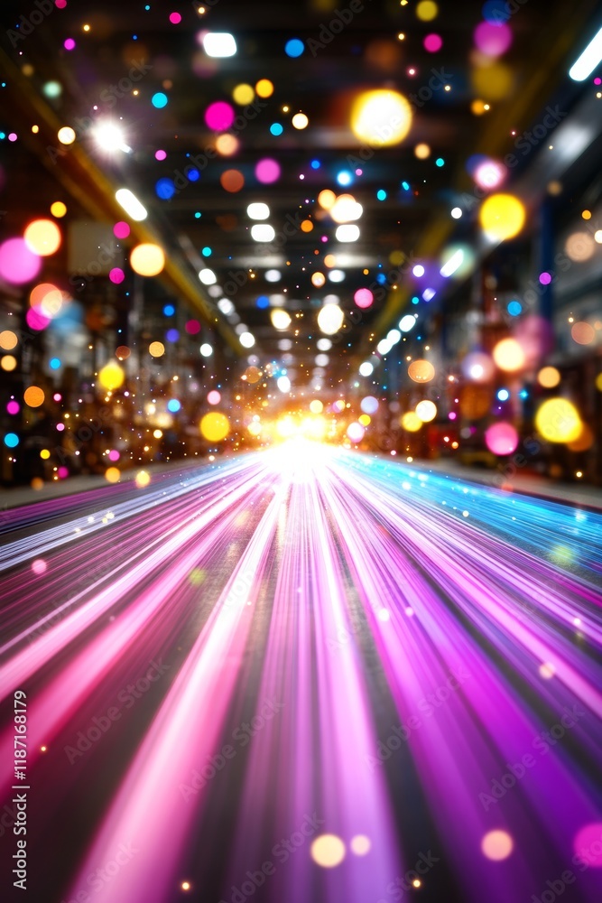 Fototapeta premium Spectrum of Speed, Abstract Colorful Light Trails With Bokeh Lights, For Futuristic Concept