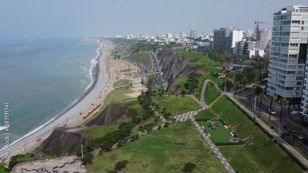 aerial view of the city - miraflores lima perú