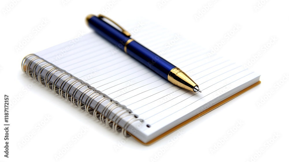 A close-up of a New Year resolution notebook with a pen resting beside it, set against a white background, ready to write new goals for the year A close-up of a New Year resolution notebook with a pen resting beside it, set against a white background, ready to write new goals for the year