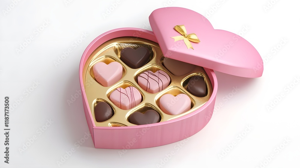 Exquisite Chocolate Box:A Pastel Pink and Gold 3D Rendering for Valentine's Day Exquisite Chocolate Box:A Pastel Pink and Gold 3D Rendering for Valentine's Day