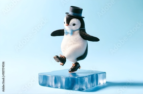 a penguin tap dancing on an iceberg