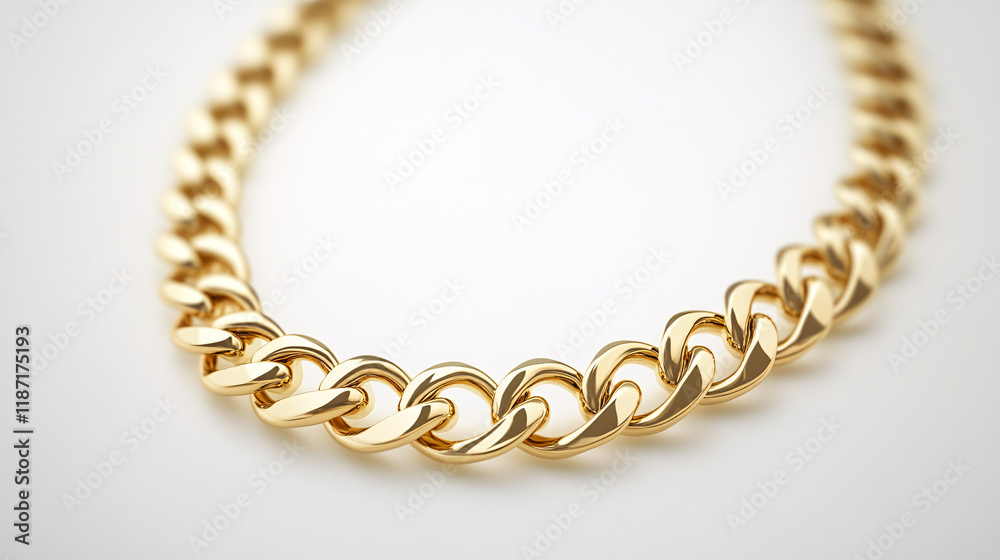 Obraz premium Elegant gold chain with thick links and a polished finish displayed on a plain white background for a modern luxury look 