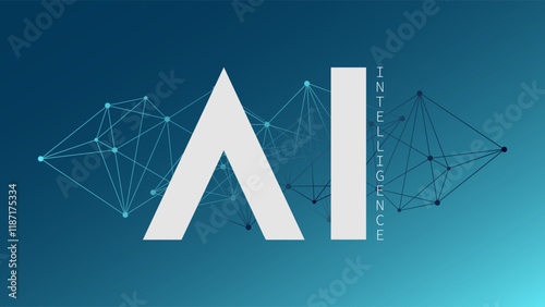 Artificial intelligence. Deep learning. Smart digital technology. AI vector illustration for science, web design, business. Blue gradient triangle network pattern