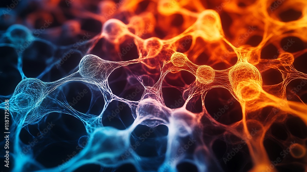 Naklejka premium Abstract fiery network, glowing nodes and connections.