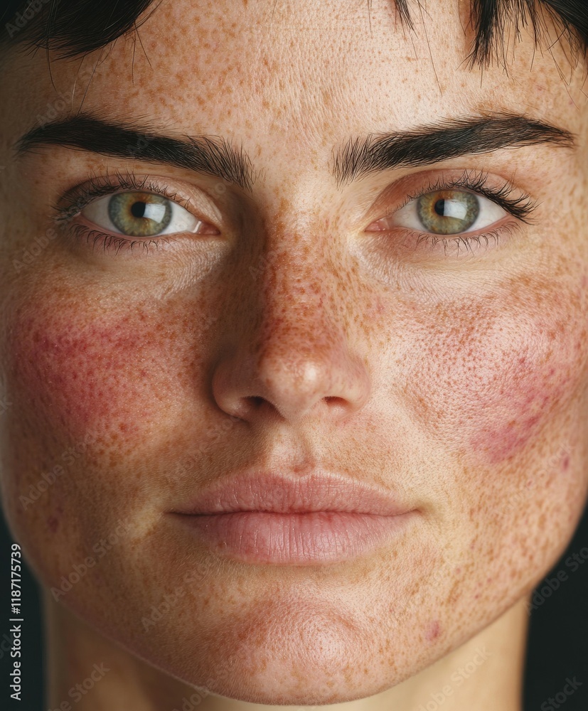 Obraz premium Natural beauty portrait showcasing freckles and vibrant green eyes
