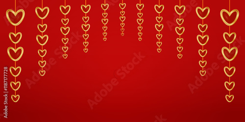 Happy valentine Vector greeting card Red hearts with gold 14 february Day all lovers Copy space text Gentle design Golden shining Love Valentine's Day card Wedding Birthday  banner