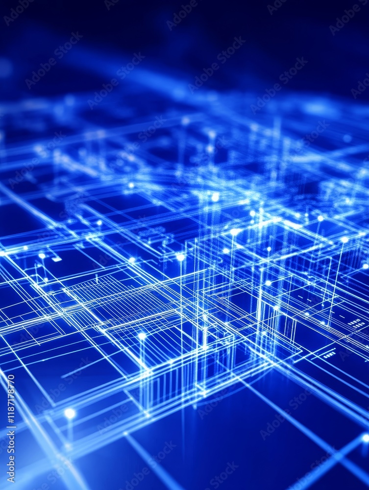 Obraz premium Digital Blueprint Network - Symbolizing innovation, technology, connection, data flow, and future design. A futuristic digital architecture.