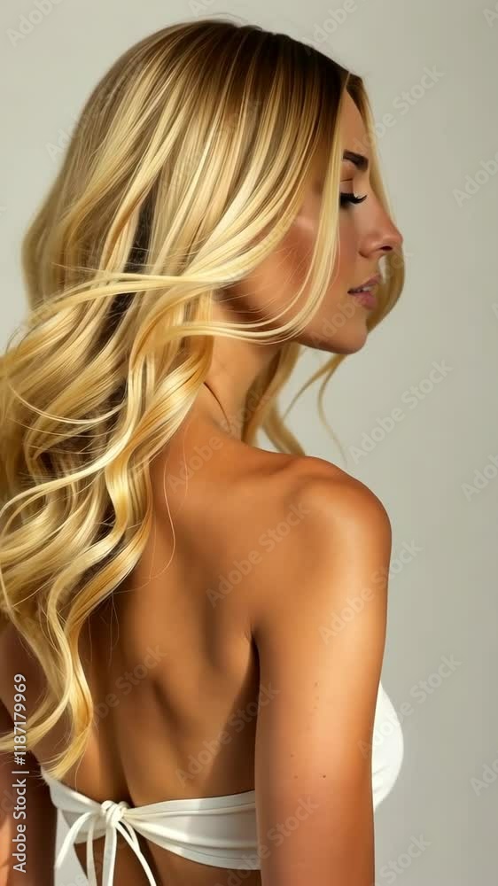 Beauty blonde girl with long and shiny wavy hair . Beautiful woman model with curly hairstyle shine and volume, perfect for hair care products and luxury salons. Beauty blonde girl with long and shiny wavy hair . Beautiful woman model with curly hairstyle shine and volume, perfect for hair care products and luxury salons.