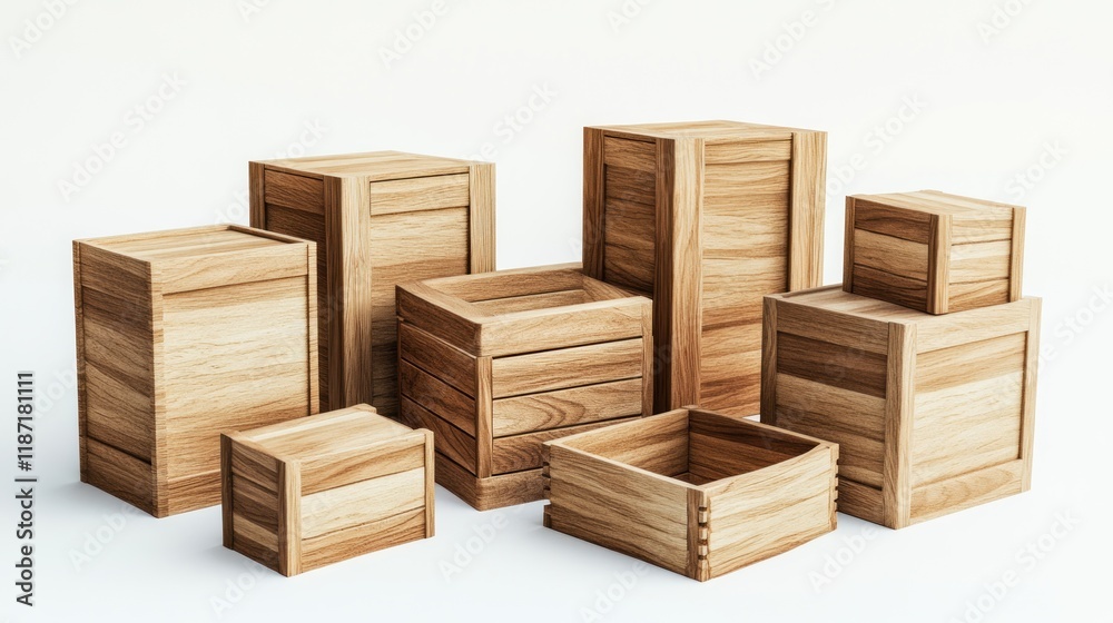 Various sizes of empty wooden crates on white background. Various sizes of empty wooden crates on white background.