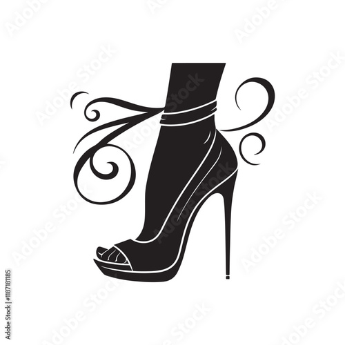 Black Color Woman Shoe silhouette design Vector Illustration, Solid White Background 9.eps