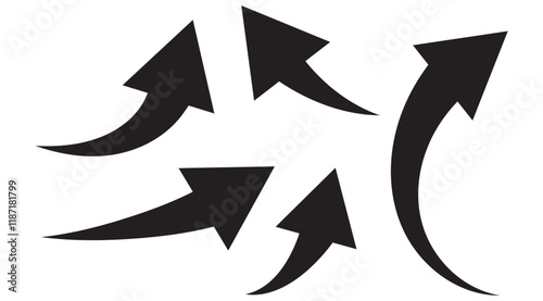 Black arrows icon vector set. Bold arrow symbol curved flat design isolated