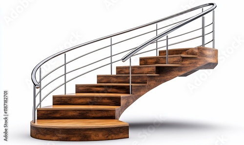 Wooden spiral staircase isolated photo