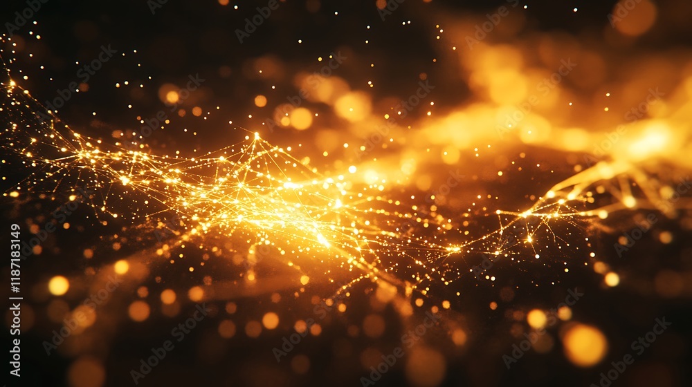 Fototapeta premium Abstract gold particle wave glowing in dark.