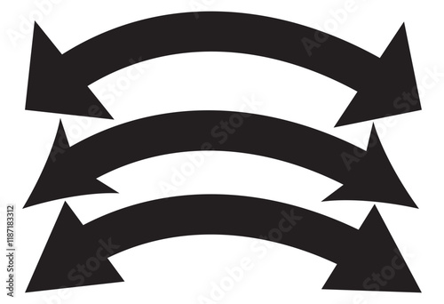 Dual semi circle arrow set . Vector illustration. Semicircular curved thin long double ended arrow set . Double Arrow. Black arrow icon. design eps 10 
