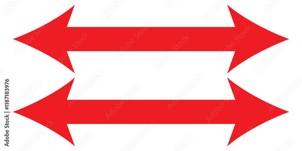 Fototapeta premium Set of long arrow vector, icon. red horizontal double side arrow. Straight long arrow vector icon set. Long arrows left and right in flat style. Long arrow