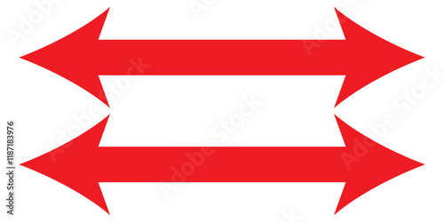 Set of long arrow vector, icon. red horizontal double side arrow. Straight long arrow vector icon set. Long arrows left and right in flat style. Long arrow