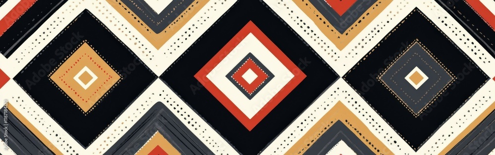 Fototapeta premium Colorful geometric pattern with diamonds in warm tones on a neutral background