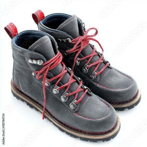 Fashionable women's winter boots in light gray hues, displayed on a white background photo