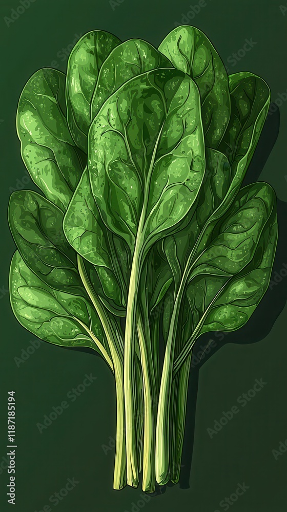 Fototapeta premium Fresh organic spinach bunch isolated on white background high-quality studio lighting vibrant colors