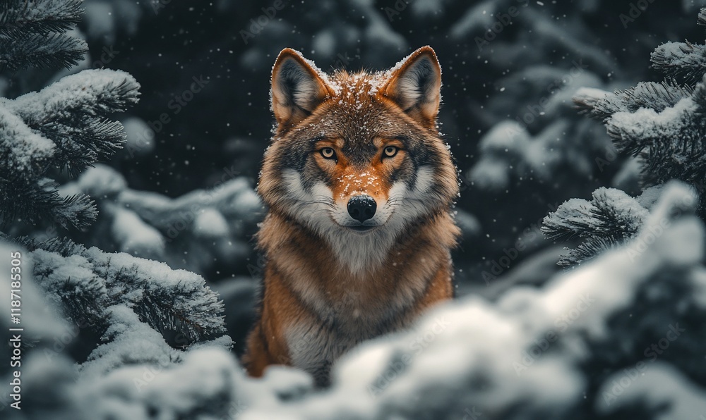 Fototapeta premium Winter Wolf in Snowy Forest. Possible Stock Photo Use