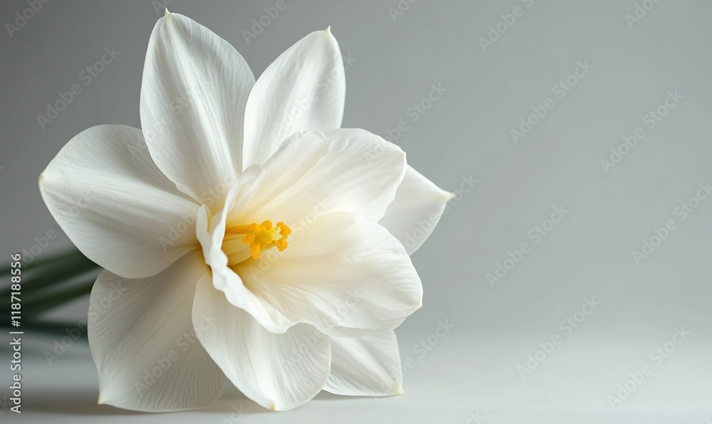 White daffodil close-up, soft light background, floral still life White daffodil close-up, soft light background, floral still life