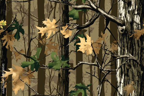 Vector illustration hunting camouflage pattern. Realistic tree camouflage background. Digital camouflage seamless pattern. Camo texture