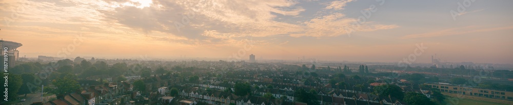 Fototapeta premium City smog, hazy sunrise, urban sprawl.