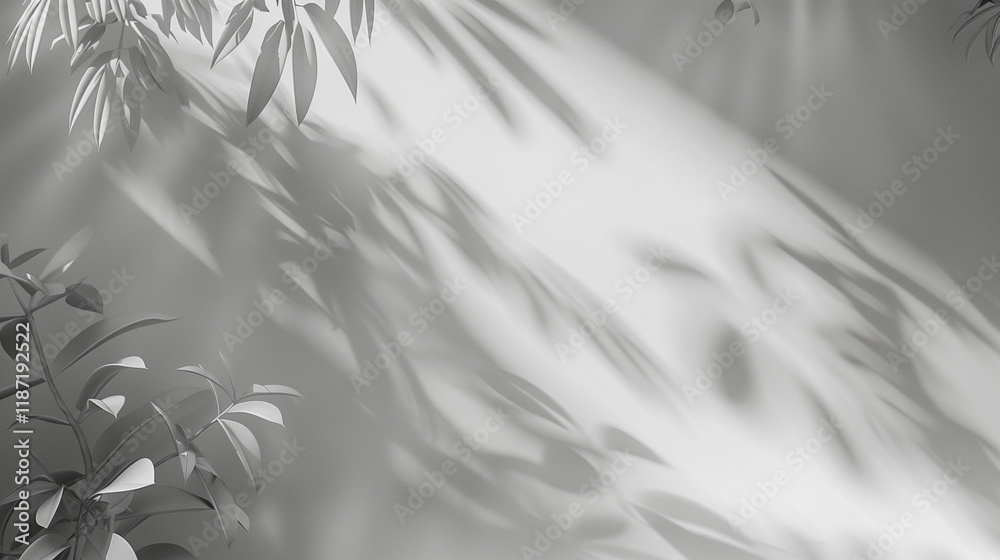Shadow from window and plants, overlay effect. Realistic gray shadow on transparent background. Applicable for product presentation, photos, backdrop. Sun light, rays. 3D render. Shadow from window and plants, overlay effect. Realistic gray shadow on transparent background. Applicable for product presentation, photos, backdrop. Sun light, rays. 3D render.
