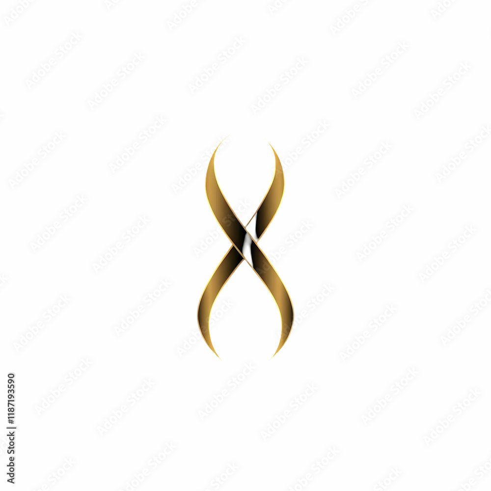 Fototapeta premium Glossy gold ribbon, designed in 3D, symbolizing cancer awareness. Set against a black background, the clean lines and subtle gradients create a refined and meaningful visual representation.