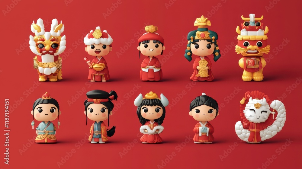 Adorable Cartoon Figures In Traditional Chinese Attire Adorable Cartoon Figures In Traditional Chinese Attire